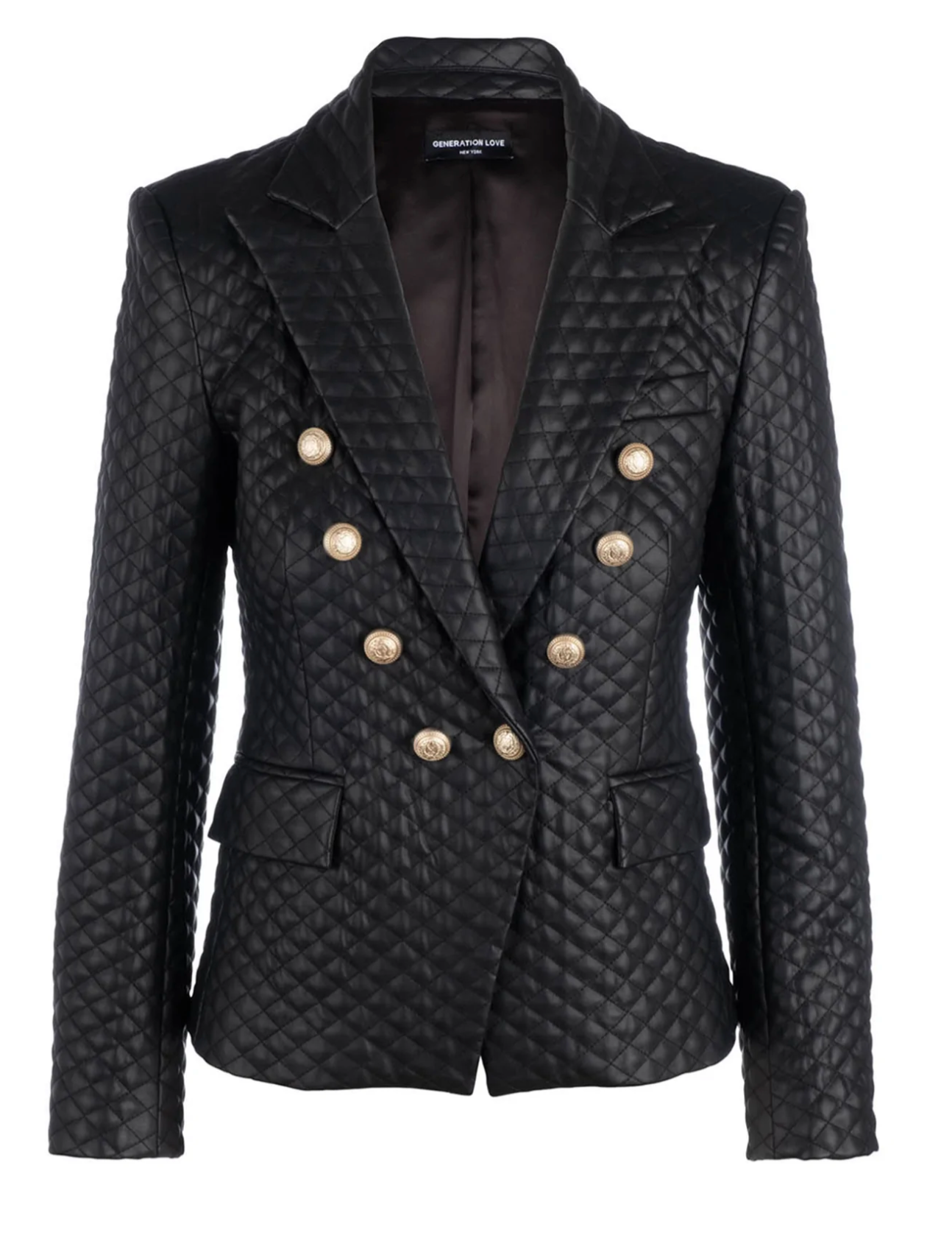 Double-Breasted Logo-Embossed Leather Blazer